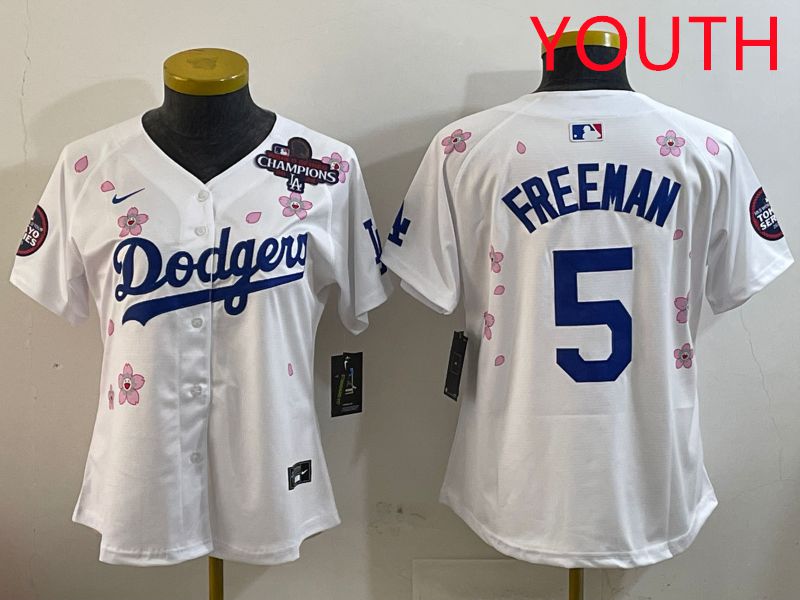 Youth Los Angeles Dodgers #5 Freeman White Sakura Edition 2025 Nike MLB Jersey style 2->youth mlb jersey->Youth Jersey